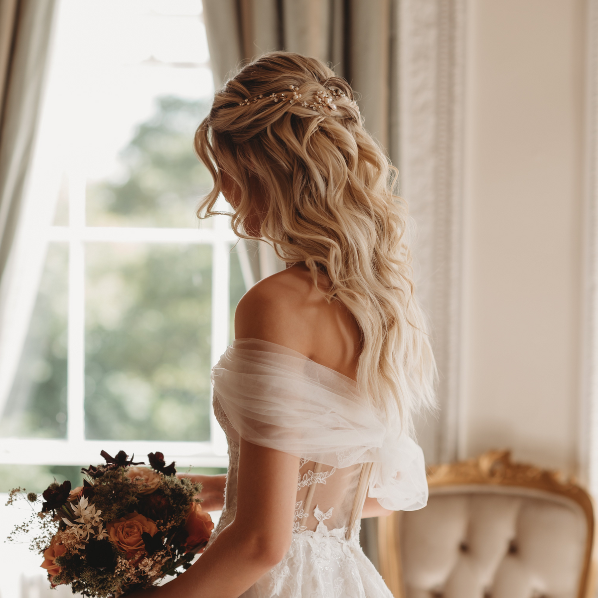 Vintage Leaves Pearls and Crystals Bridal Hair Vine / Gold