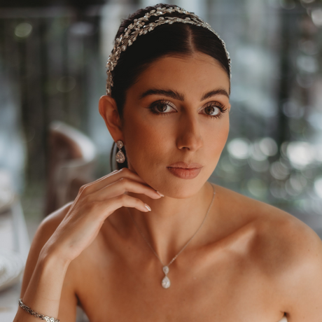 Ava Pearl and Crystal Bridal Headband in Silver photo 3