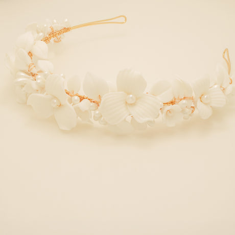 Poppy Romantic Ceramic Bridal Headband Crown / Gold