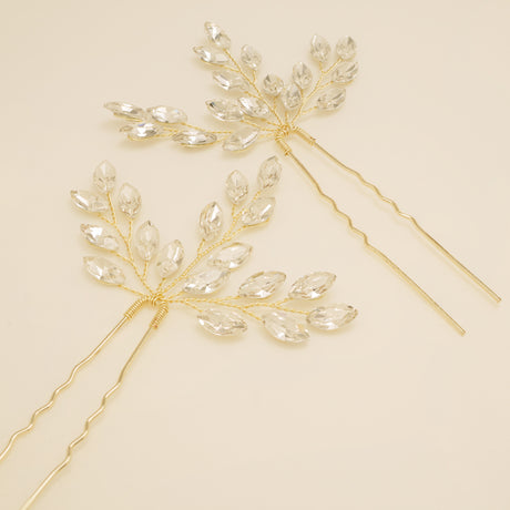 Elinor Crystal Spray Wedding Hair Pins / Gold