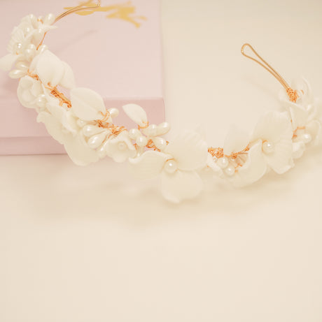 Poppy Romantic Ceramic Bridal Headband Crown / Gold