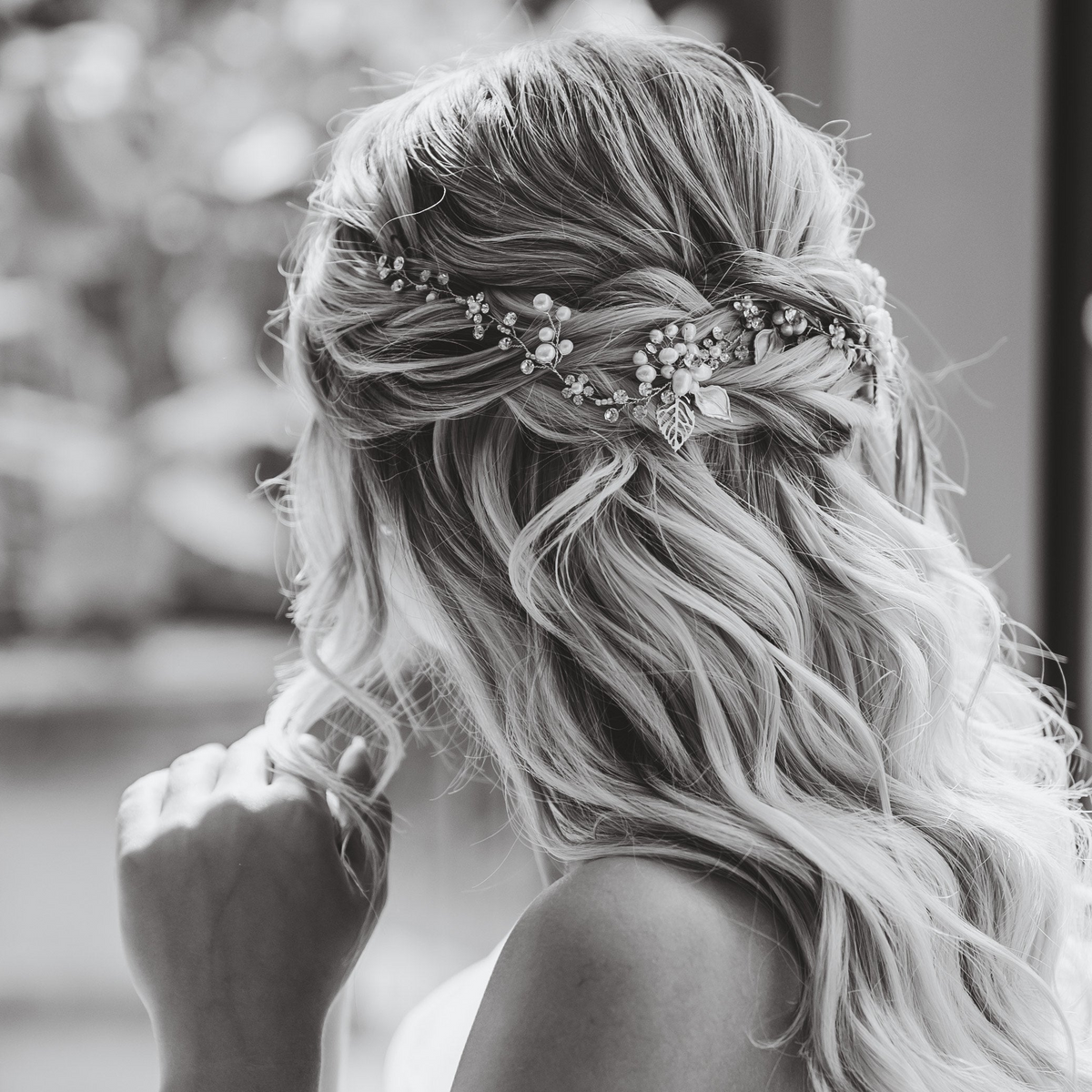 Vintage Leaves Pearls and Crystals Bridal Hair Vine / Silver