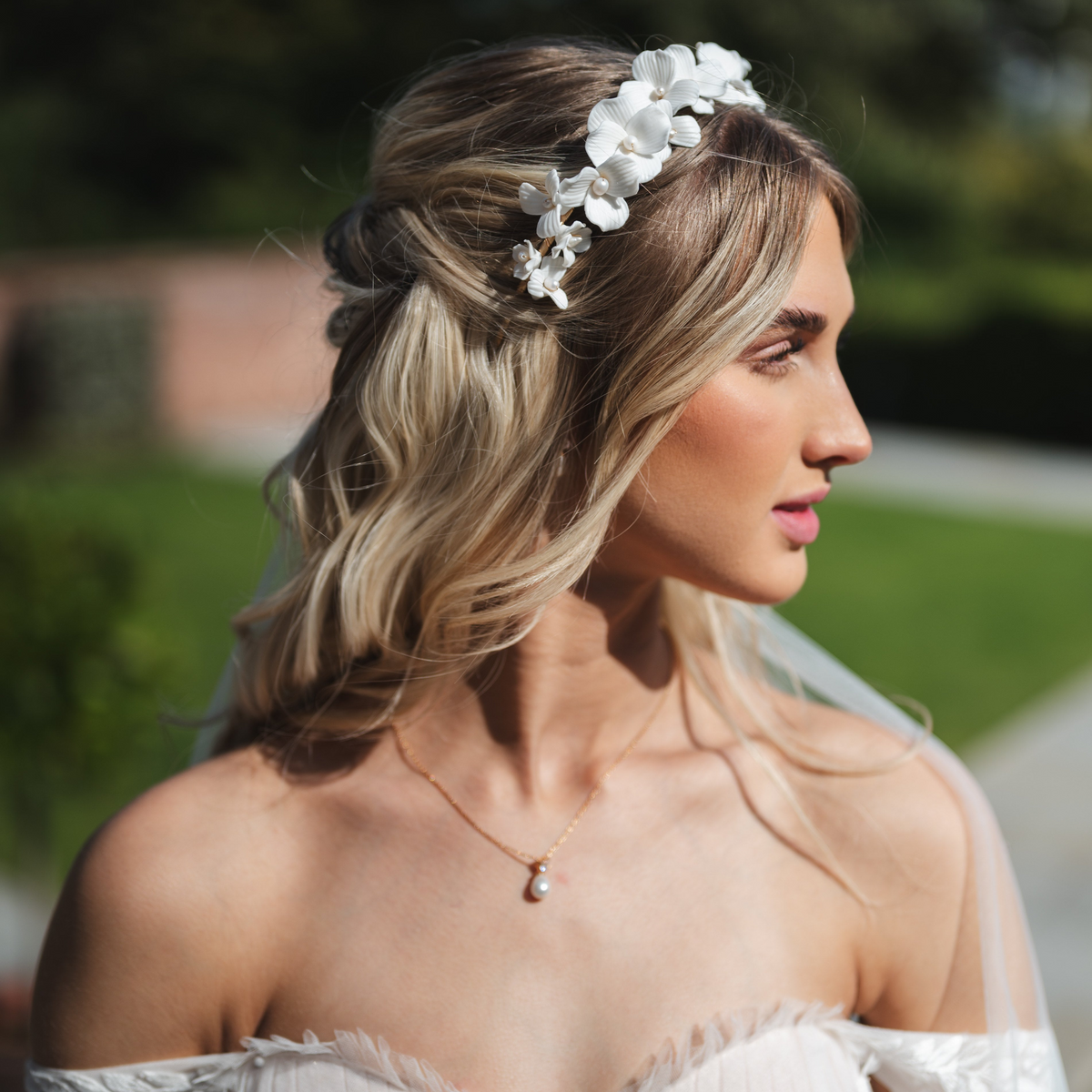 Poppy Romantic Ceramic Bridal Headband Crown in Gold