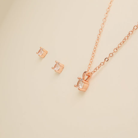 Annie Simple and Elegant Crystal Jewellery Set / Rose Gold