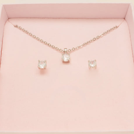 Annie Simple and Elegant Crystal Jewellery Set / Silver