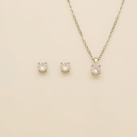 Annie Simple and Elegant Crystal Jewellery Set / Silver