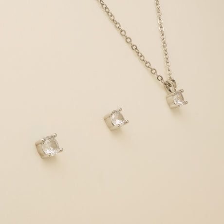 Annie Simple and Elegant Crystal Jewellery Set / Silver