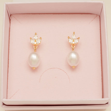 Coco Pearl and Crystal Drop Earrings / Gold