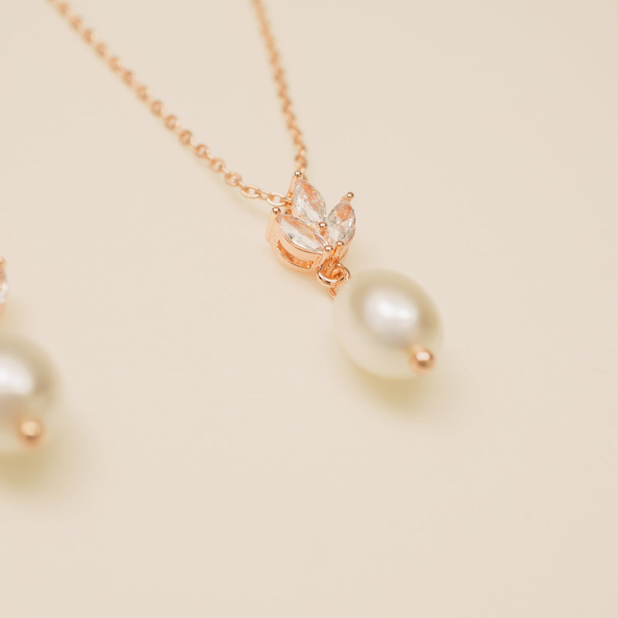 Coco Pearl and Crystal Drop Necklace / Rose Gold