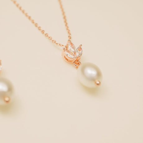 Coco Pearl and Crystal Drop Necklace / Rose Gold