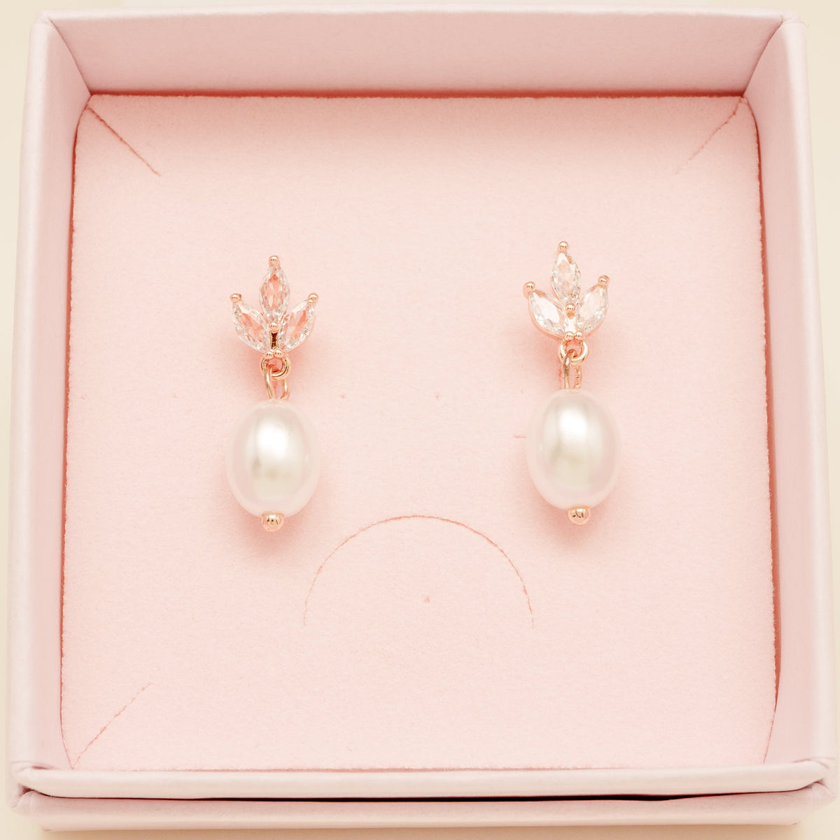 Coco Pearl and Crystal Drop Earrings / Rose Gold