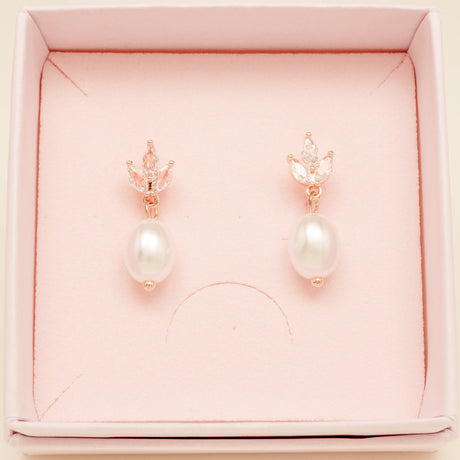 Coco Pearl and Crystal Drop Earrings / Rose Gold