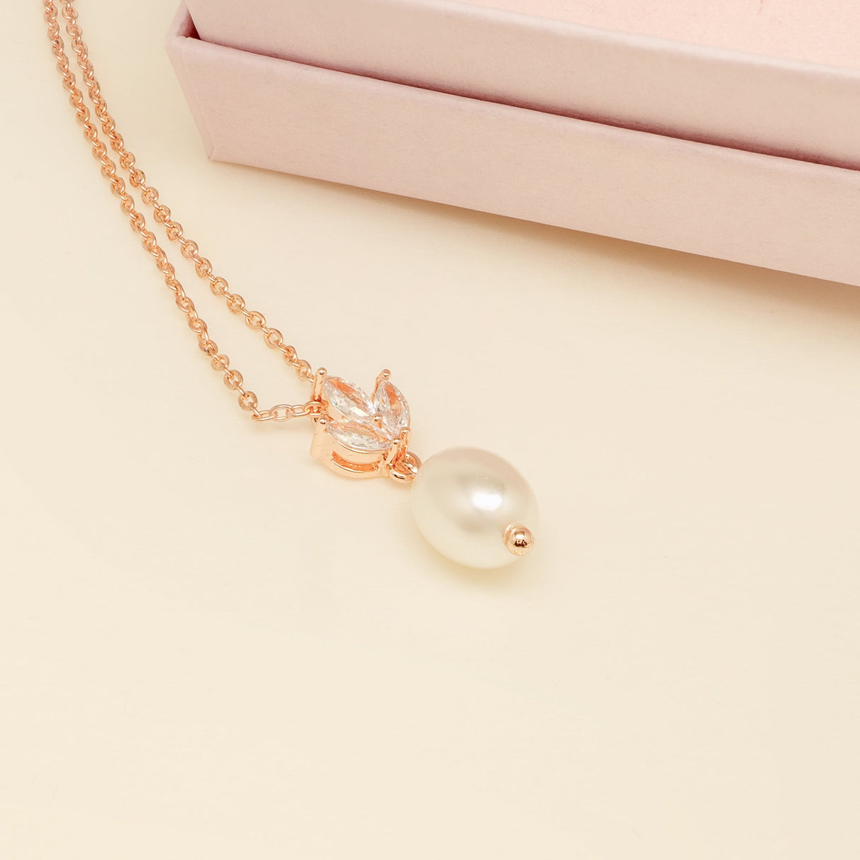 Coco Pearl and Crystal Drop Necklace / Rose Gold