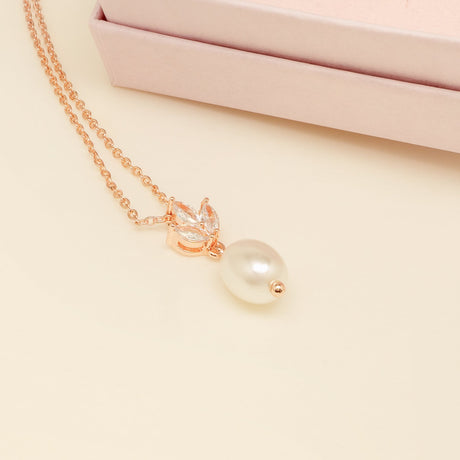 Coco Pearl and Crystal Drop Necklace / Rose Gold