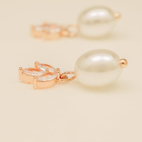 Coco Pearl and Crystal Drop Earrings / Rose Gold