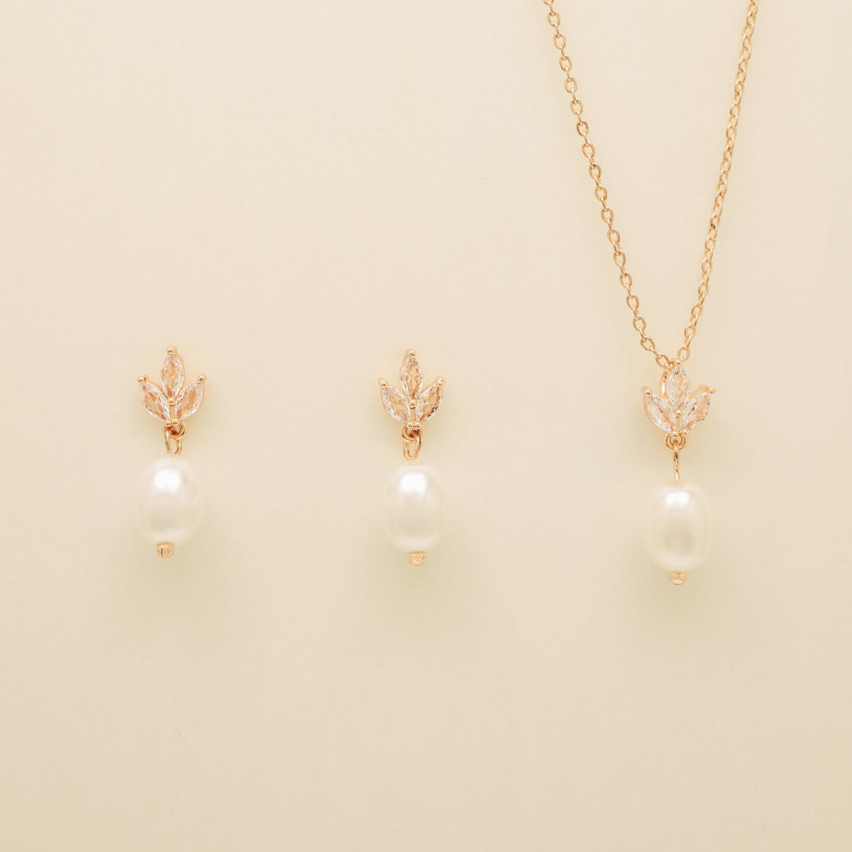 Coco Pearl and Crystal Drop Jewellery Set / Rose Gold