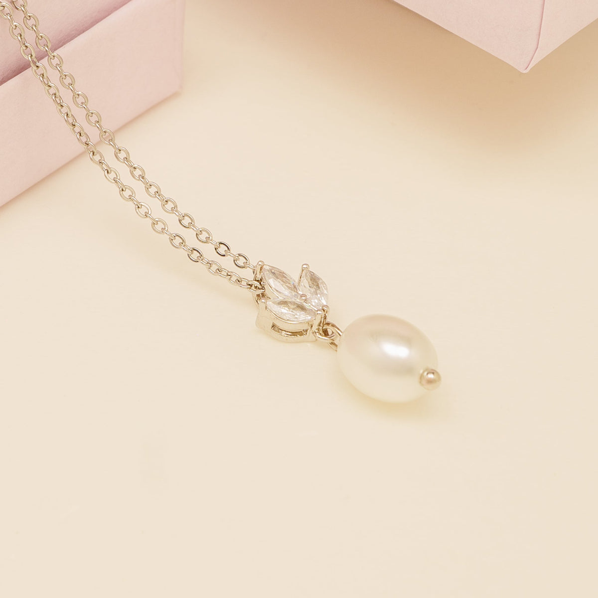 Coco Pearl and Crystal Drop Necklace / Silver