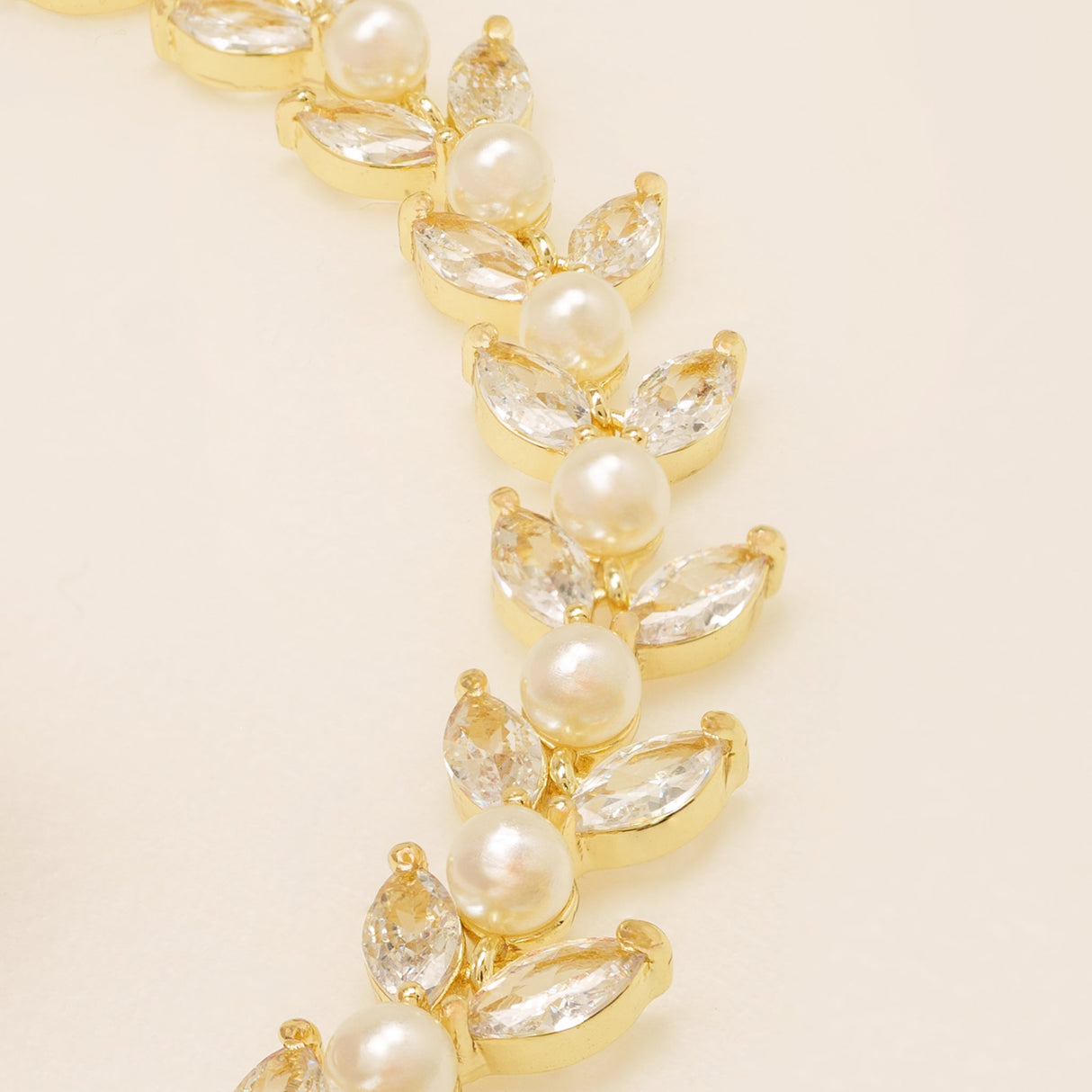 Cressida Pearl and Crystal Leaf Wedding Bracelet / Gold