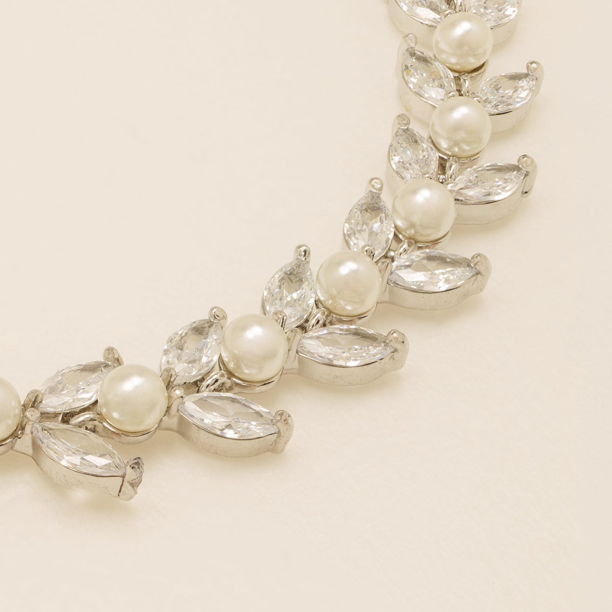 Cressida Pearl and Crystal Leaf Wedding Bracelet / Silver