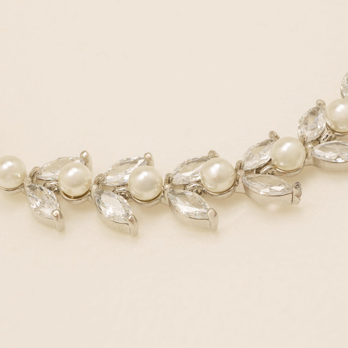 Cressida Pearl and Crystal Leaf Wedding Bracelet / Silver