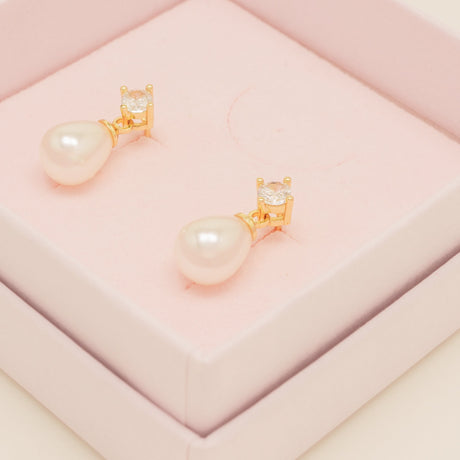 Eclipse Pearl and Crystal Bridal Earrings / Gold