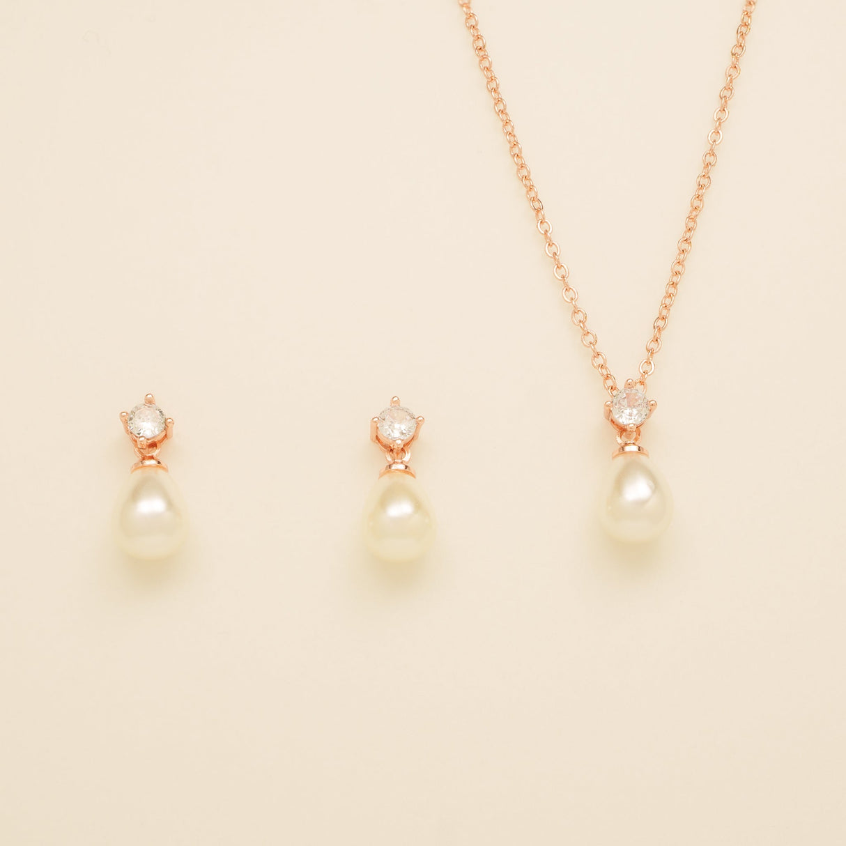 Eclipse Pearl and Crystal Bridal Wedding Jewellery Set / Rose Gold