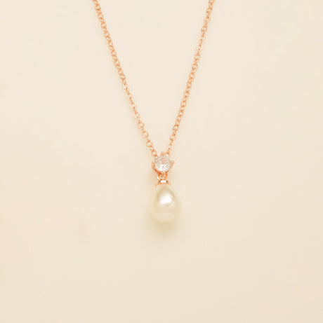 Eclipse Pearl and Crystal Bridal Necklace / Rose Gold