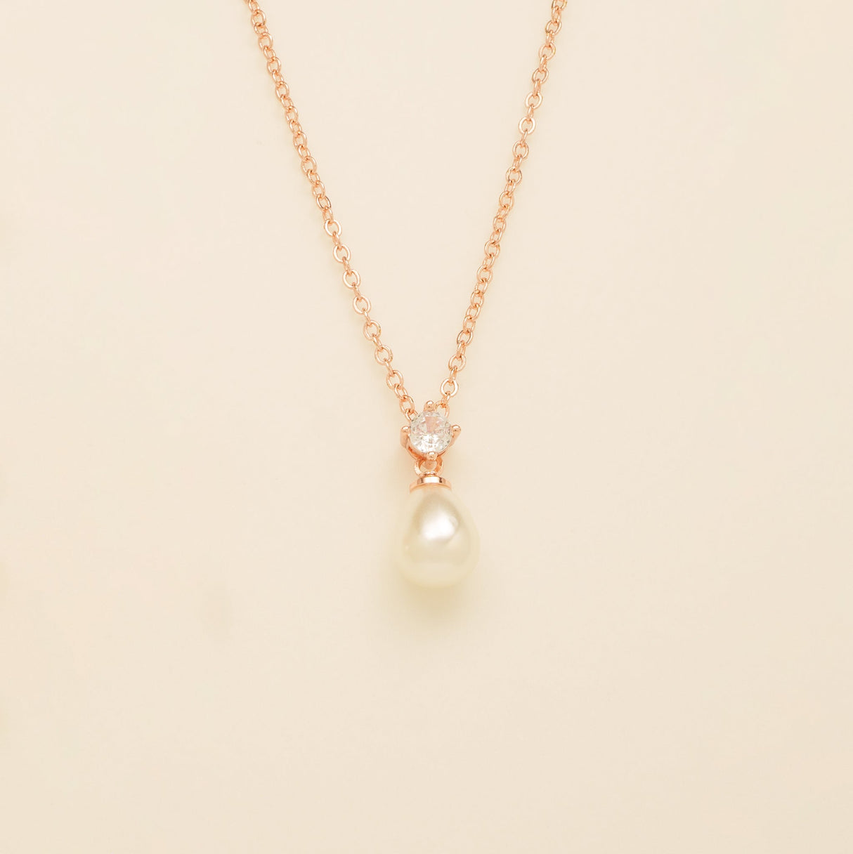 Eclipse Pearl and Crystal Bridal Necklace / Rose Gold