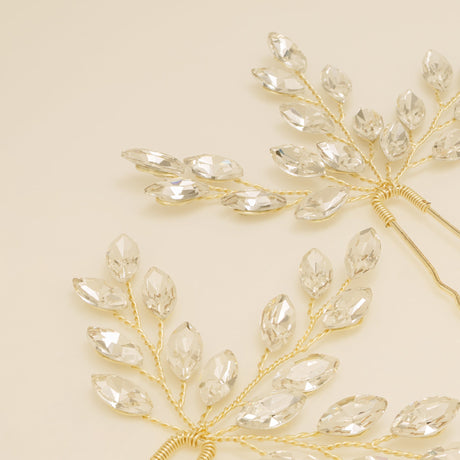 Elinor Crystal Spray Wedding Hair Pins in Gold photo 6