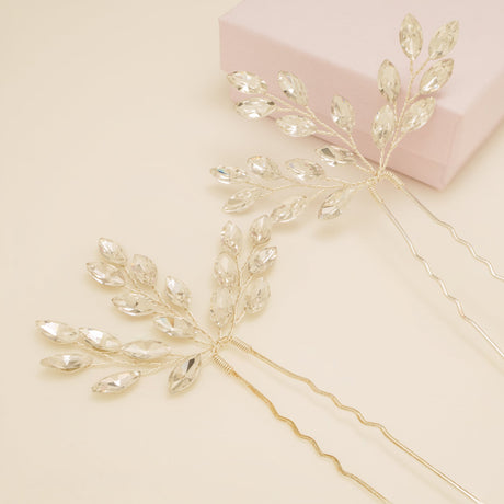 Elinor Crystal Spray Wedding Hair Pins in Silver photo 2