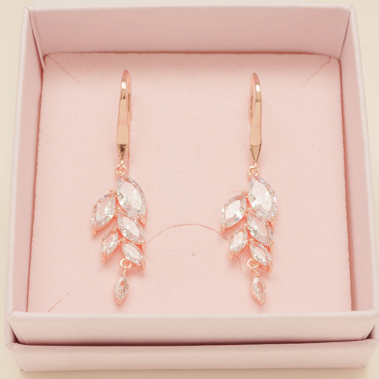 Fearne Crystal Wedding Earrings / Rose Gold
