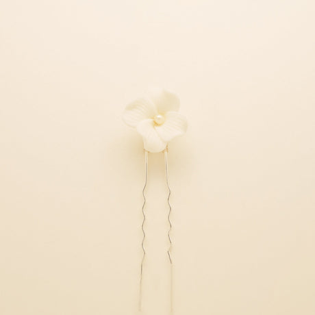 Fleur Ceramic Flower Pearl Wedding Hair Pins / Silver