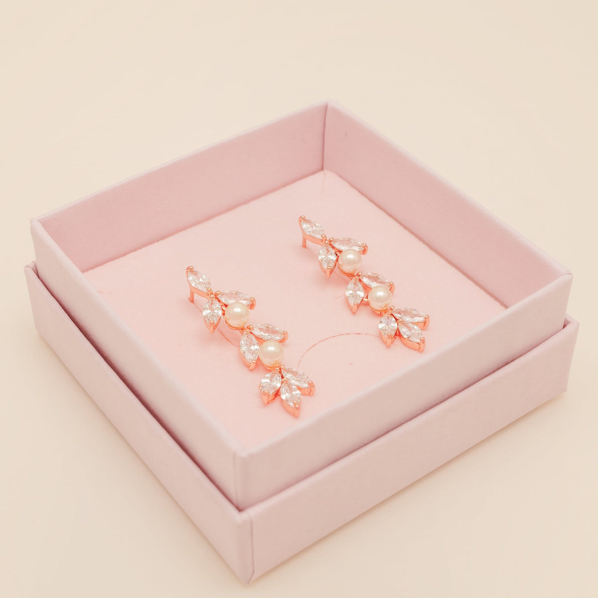 Fliss Pearl and Crystal Bridal Earrings / Rose Gold