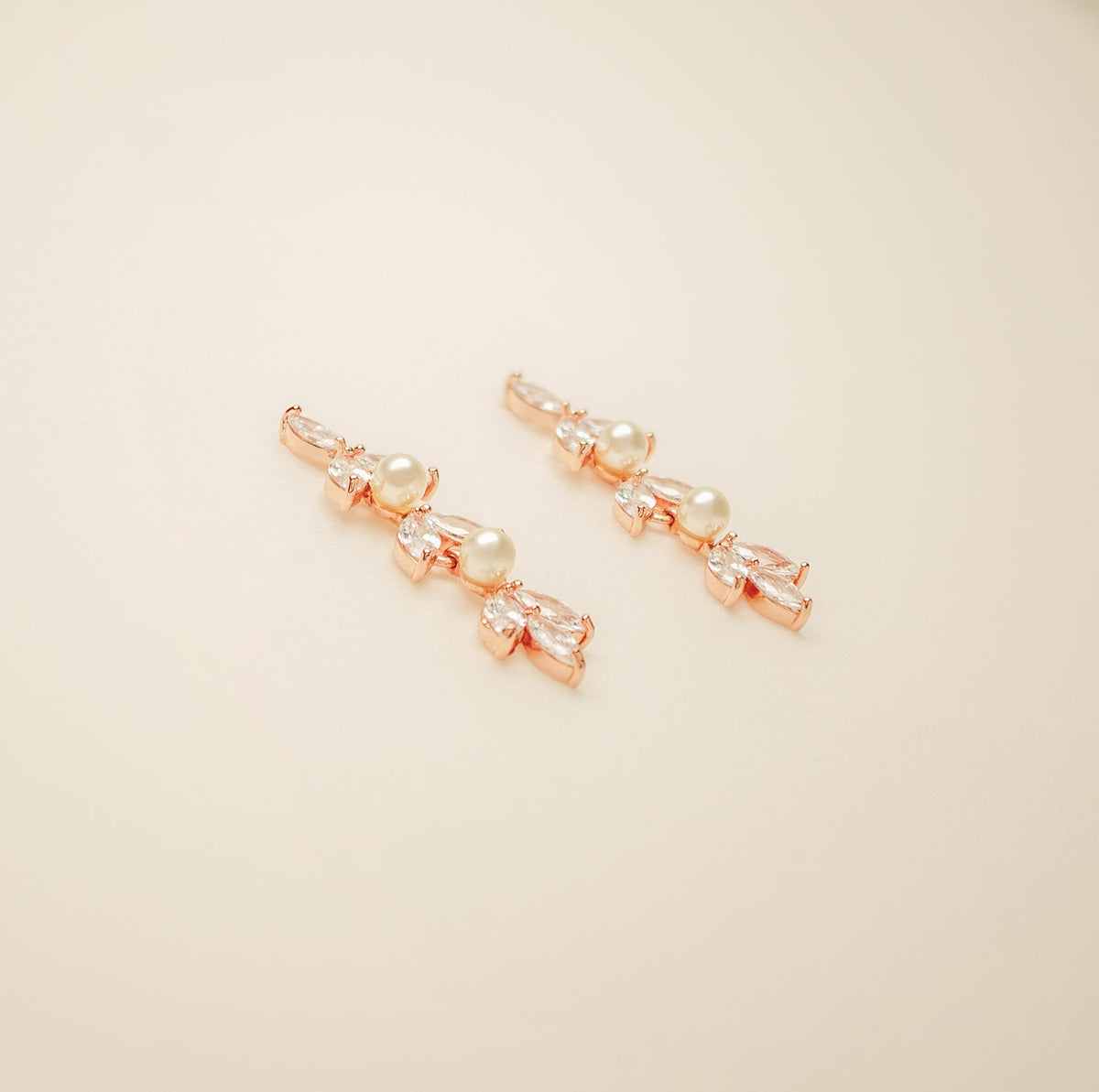 Fliss Pearl and Crystal Bridal Earrings / Rose Gold