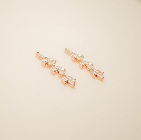 Fliss Pearl and Crystal Bridal Earrings / Rose Gold
