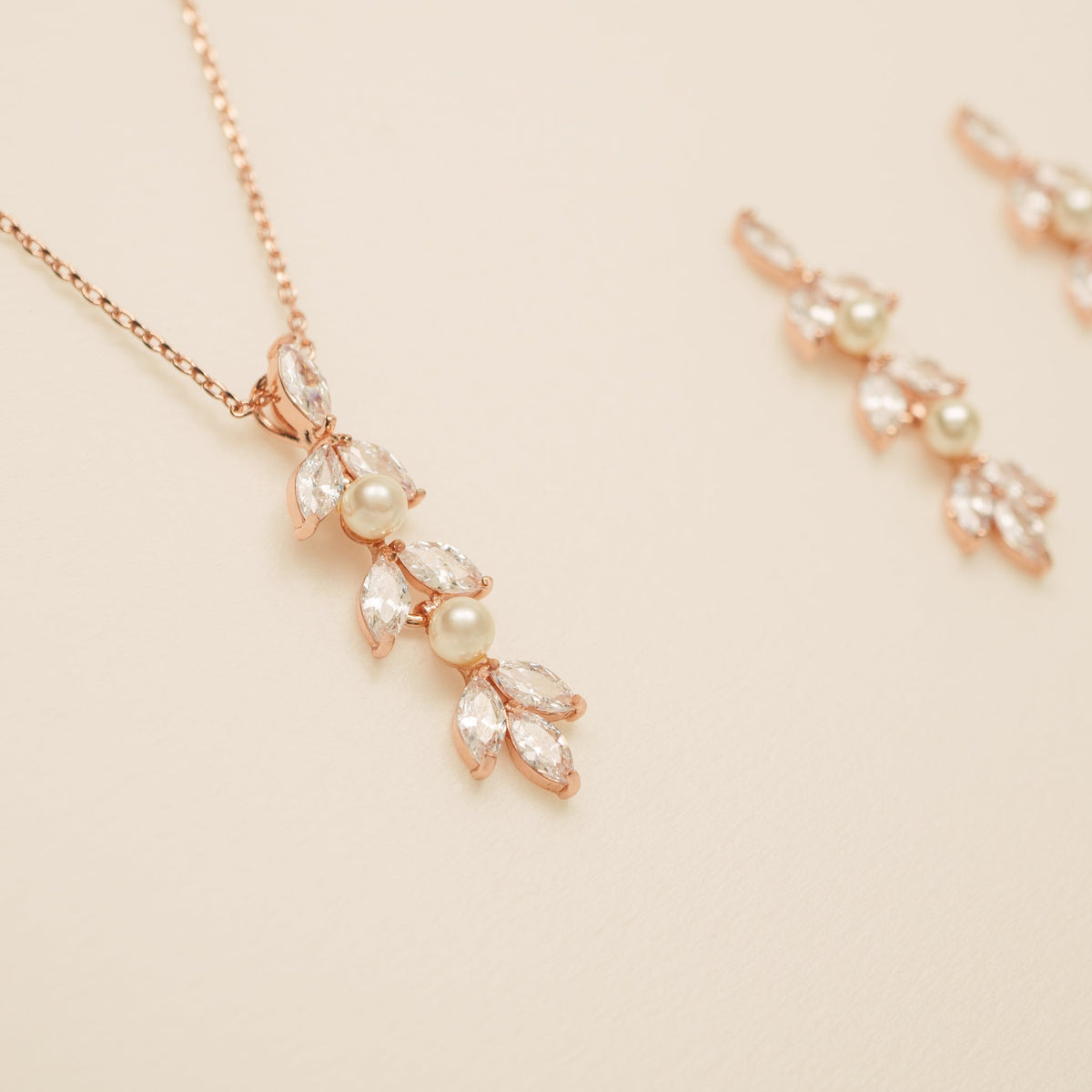 Fliss Pearl and Crystal Wedding Jewellery Set / Rose Gold