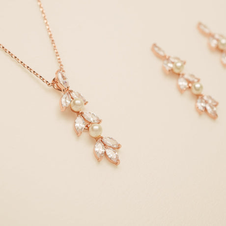 Fliss Pearl and Crystal Wedding Jewellery Set / Rose Gold