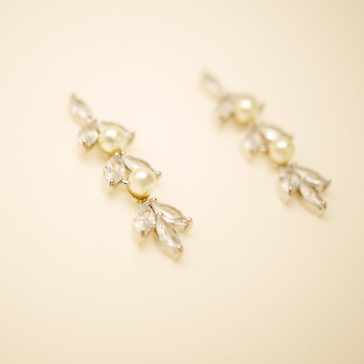 Fliss Pearl and Crystal Bridal Earrings / Silver