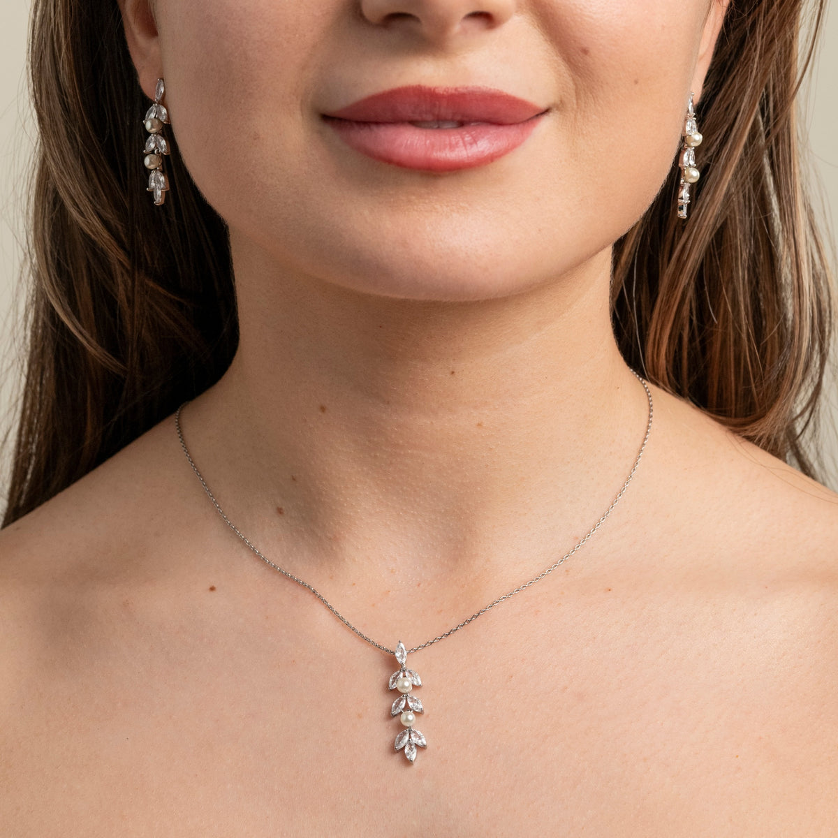 Fliss Pearl and Crystal Wedding Jewellery Set / Silver