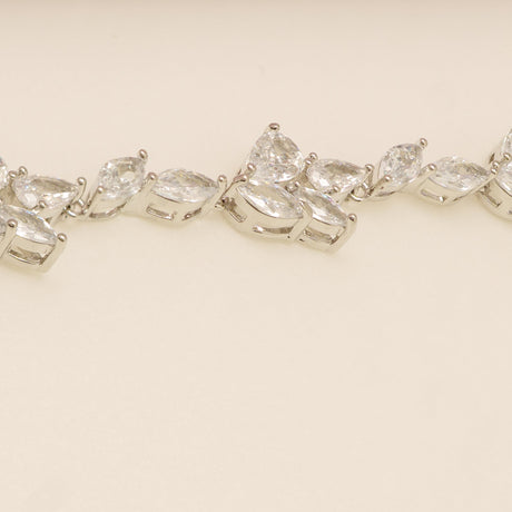 Ivy Crystal Leaf Wedding Bracelet / Silver
