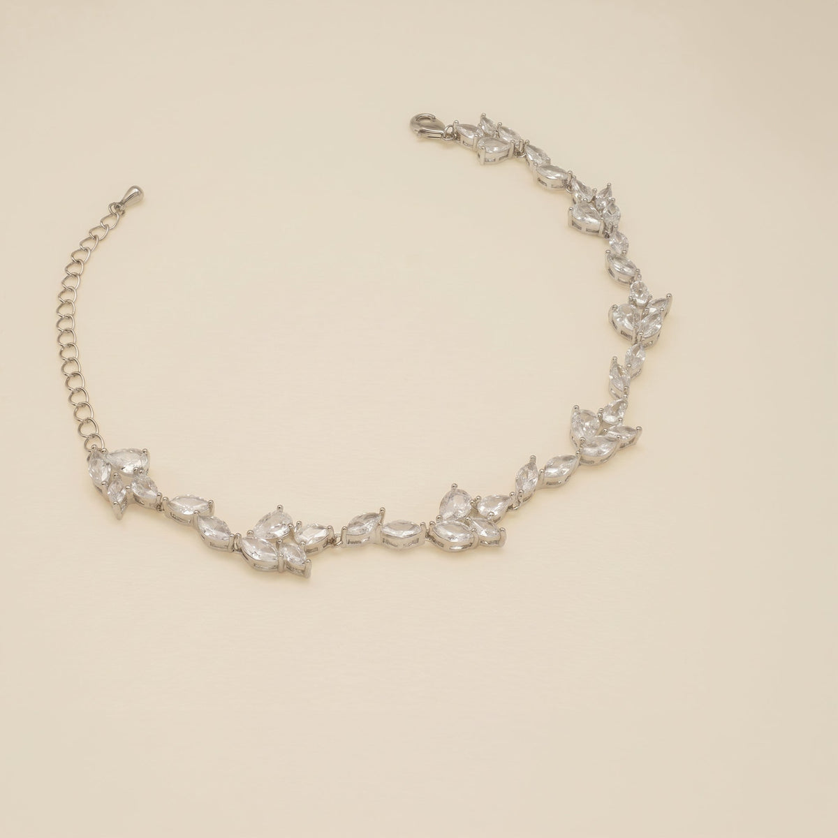 Ivy Crystal Leaf Wedding Bracelet / Silver