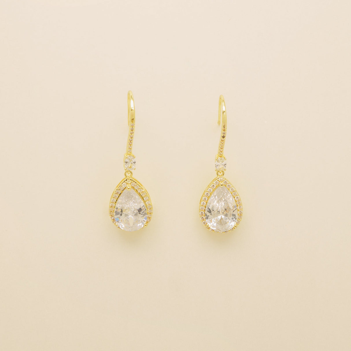 Jessica Crystal Drop Wedding Earrings in Gold photo 2