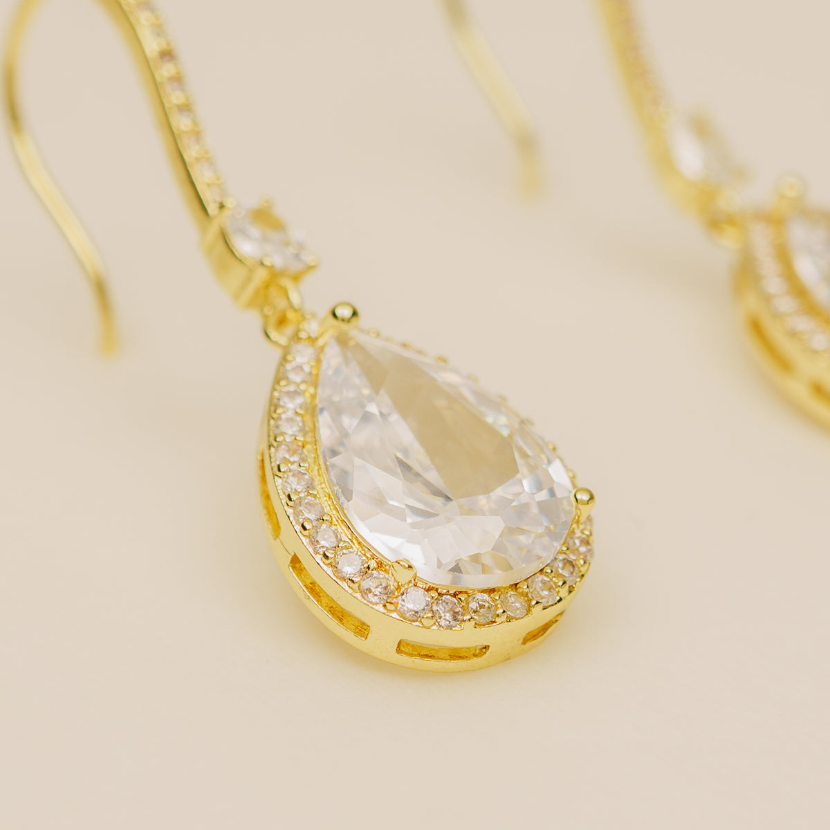 Jessica Crystal Drop Wedding Earrings in Gold photo 3