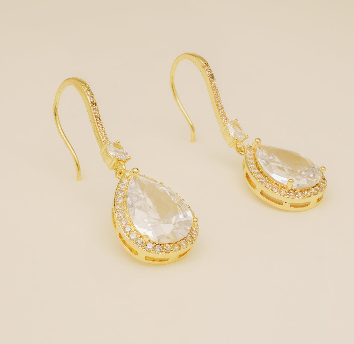 Jessica Crystal Drop Wedding Earrings in Gold photo 5