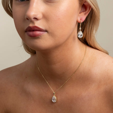 Jessica Crystal Drop Wedding Earrings in Gold photo 4