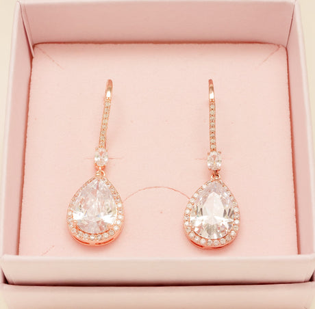 Jessica Crystal Drop Wedding Earrings in Rose Gold photo 5