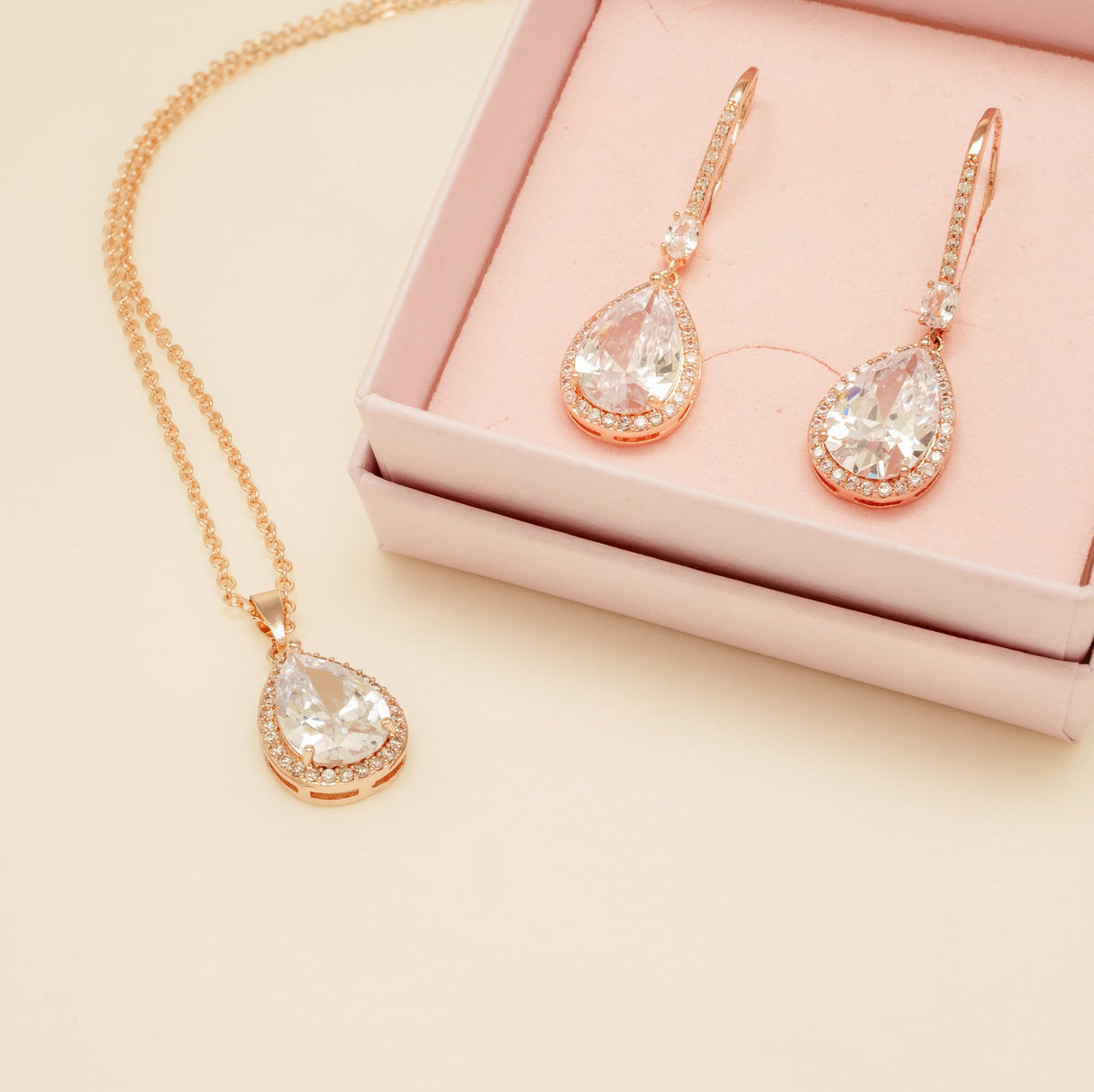 Jessica Crystal Wedding Jewellery Set in Rose Gold