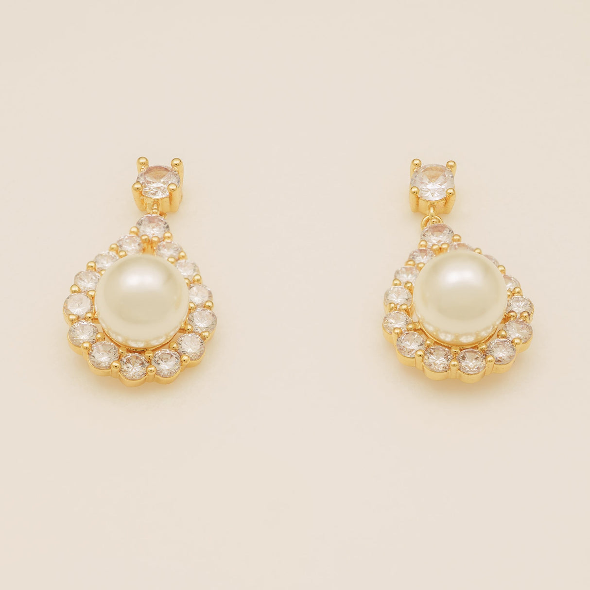 Jude Pearl and Crystal Wedding Earrings / Gold