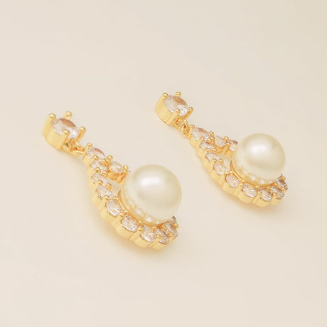Jude Pearl and Crystal Wedding Earrings / Gold