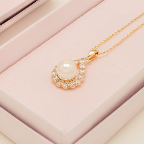 Jude Pearl and Crystal Wedding Necklace / Gold